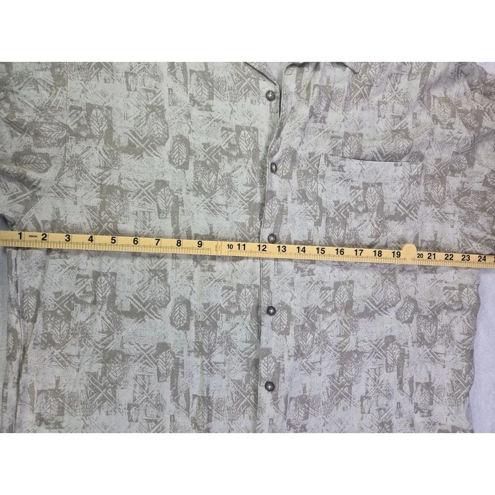Fieldmaster Rayon Hawaiian Shirt Mens L Beige Tropical Print Button Up Vacation